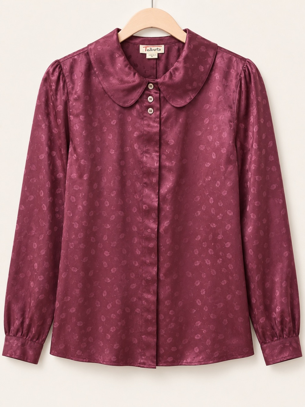 Talbots 100% Silk Peter Pan Collar Leaf Jacquard Blouse Size 4 - Picture 1 of 5